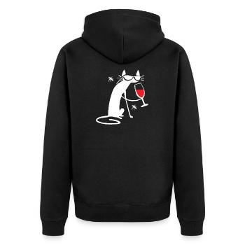 Lustige Katze rot Wein Weinglas shirt crazy Katzen - Unisex Premium Bio Zip Hoodie - Schwarz - Hinten - Nico (187cm)