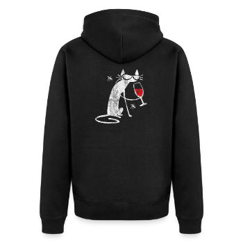 Lustige Katze rot Wein Weinglas shirt crazy Katzen - Unisex Premium Bio Zip Hoodie - Schwarz - Hinten - Nico (187cm)