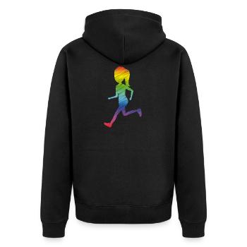 Regenbogen Laufshirt - Schwul Lesbisch - Unisex Premium Bio Zip Hoodie - Schwarz - Hinten - Nico (187cm)