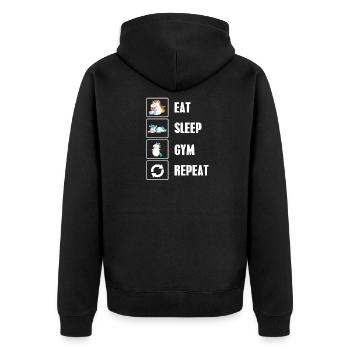 Gym Shirt für Einhorn Fans und Fitness Shirt - Unisex Premium Bio Zip Hoodie - Schwarz - Hinten - Nico (187cm)
