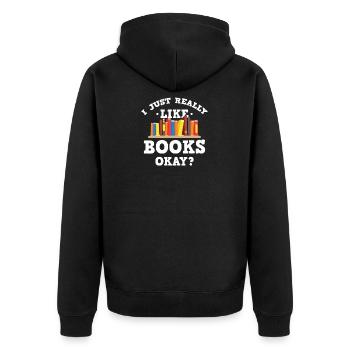 Cool, ich mag Bücher wirklich gut? T-Shirt - Unisex Premium Bio Zip Hoodie - Schwarz - Hinten - Nico (187cm)