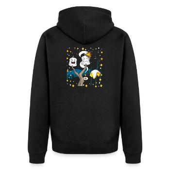 Happy Camper Marshmallow Lagerfeuer Geschenk Shirt - Unisex Premium Bio Zip Hoodie - Schwarz - Hinten - Nico (187cm)
