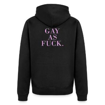 Gay as Fuck. - Unisex Premium Bio Zip Hoodie - Schwarz - Hinten - Nico (187cm)