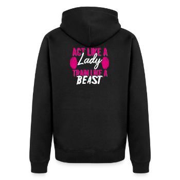 Fitness Gym - Unisex Premium Bio Zip Hoodie - Schwarz - Hinten - Nico (187cm)