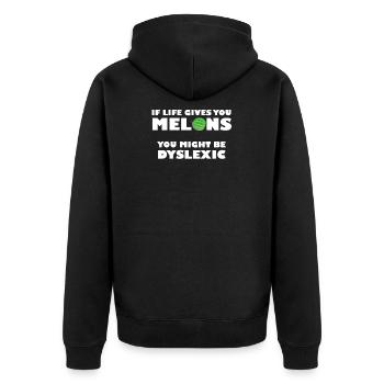 If Life Gives You Melons You Might Be Dyslexic - Unisex Premium Bio Zip Hoodie - Schwarz - Hinten - Nico (187cm)