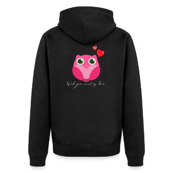 Eule Uhu - Unisex Premium Bio Zip Hoodie - Schwarz - Hinten - Nico (187cm)