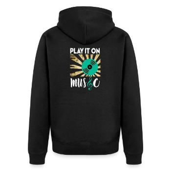 T-Shirt Spiel es mit Musik! - Unisex Premium Bio Zip Hoodie - Schwarz - Hinten - Nico (187cm)