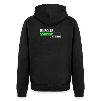 Installing Muscles Funny Gym - Unisex Premium Bio Zip Hoodie - Schwarz - Hinten - Nico (187cm)
