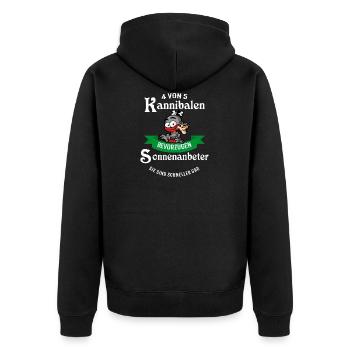 4 von 5 Kannibalen bevorzugen Sonnenanbeter - Unisex Premium Bio Zip Hoodie - Schwarz - Hinten - Nico (187cm)