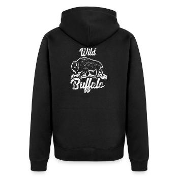 Tier Tiere Büffel Bison Buffalo Wildnis Geschenk - Unisex Premium Bio Zip Hoodie - Schwarz - Hinten - Nico (187cm)