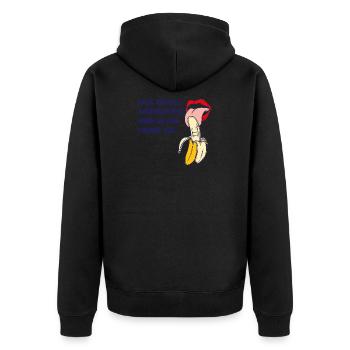 Banana Gift Niemals während des Essens Augenkontakt herstellen - Unisex Premium Bio Zip Hoodie - Schwarz - Hinten - Nico (187cm)