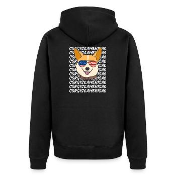 Corgi mit Sonnenbrille Amerika USA Hundeliebe - Unisex Premium Bio Zip Hoodie - Schwarz - Hinten - Nico (187cm)