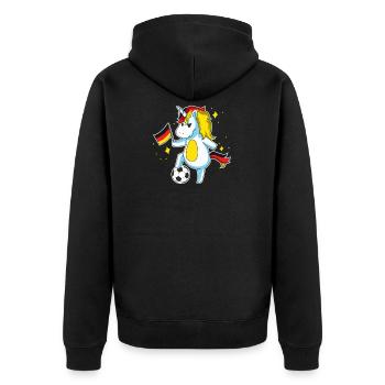 Deutschland Einhorn Germany Unicorn Fußball Gift - Unisex Premium Bio Zip Hoodie - Schwarz - Hinten - Nico (187cm)