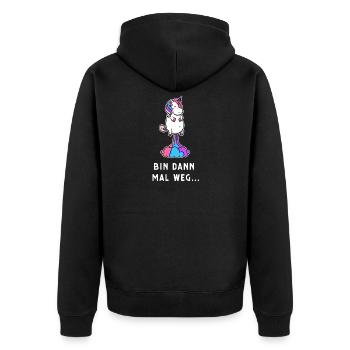 Einhorn bin dan mal weg Geschenk - Unisex Premium Bio Zip Hoodie - Schwarz - Hinten - Nico (187cm)