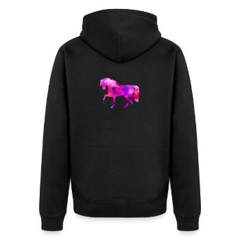 Pferd lustige Tiere blau-rosa Aquarell T Shirt Kin - Unisex Premium Bio Zip Hoodie - Schwarz - Hinten - Nico (187cm)
