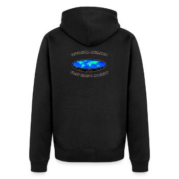 Mitglieder der Flachen erde - Unisex Premium Bio Zip Hoodie - Schwarz - Hinten - Nico (187cm)