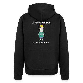 Alpaka Reise Cool Rucksack Alpaca My Bags Geschenk - Unisex Premium Bio Zip Hoodie - Schwarz - Hinten - Nico (187cm)