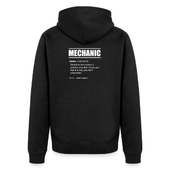 Mechanic Definition - Someone who solves a problem - Unisex Premium Bio Zip Hoodie - Schwarz - Hinten - Nico (187cm)