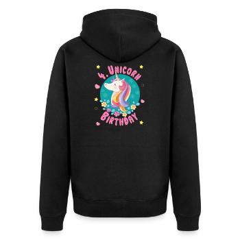 Unicorn 4th birthday 4 years - Unicorn birthday - Unisex Premium Organic Zip Hoodie - black - Back - Nico (187cm)