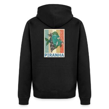 Piranha Vintage Retro Style Grunge - Unisex Premium Bio Zip Hoodie - Schwarz - Hinten - Nico (187cm)