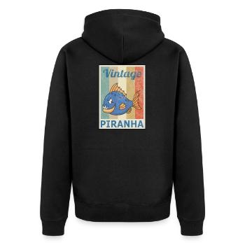 Piranha Vintage Retro Style Grunge - Unisex Premium Bio Zip Hoodie - Schwarz - Hinten - Nico (187cm)