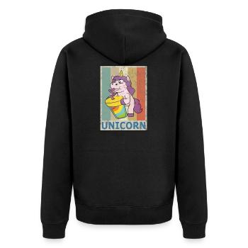 Einhorn Vintage Retro Style Grunge Einhörner - Unisex Premium Bio Zip Hoodie - Schwarz - Hinten - Nico (187cm)