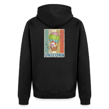 Einhorn Vintage Retro Style Grunge Einhörner - Unisex Premium Bio Zip Hoodie - Schwarz - Hinten - Nico (187cm)