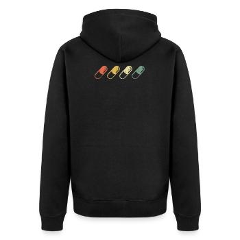 Distressed Medicine - Vintage Design - Unisex Premium Bio Zip Hoodie - Schwarz - Hinten - Nico (187cm)