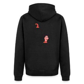 Wurm im Wurmloch - Unisex Premium Bio Zip Hoodie - Schwarz - Hinten - Nico (187cm)