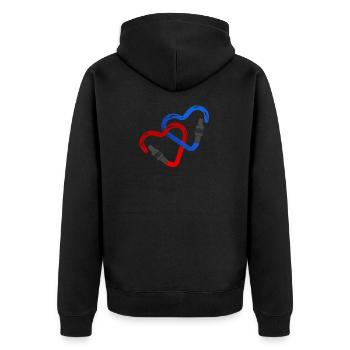 Carabiner Heart - climbing love partner gift - Unisex Premium Organic Zip Hoodie - black - Back - Nico (187cm)