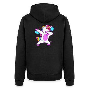 Unicorn Dabbing mignon - cadeau drôle - Veste à capuche bio Premium Unisexe - noir - Dos - Nico (187cm)