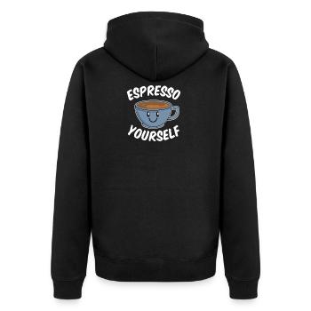 Coffee Pun - "Espresso Yourself" - Gift - Unisex Premium Organic Zip Hoodie - black - Back - Nico (187cm)
