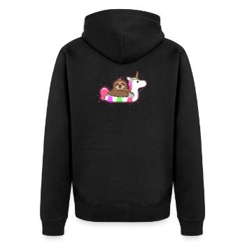 Urlaub - Faultier Unicorn Schwimmring - Geschenk - Unisex Premium Bio Zip Hoodie - Schwarz - Hinten - Nico (187cm)