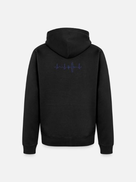 Aircraft ECG heartbeat - Unisex Premium Organic Zip Hoodie - black