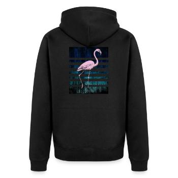Rosa Flamingo - Unisex Premium Bio Zip Hoodie - Schwarz - Hinten - Nico (187cm)