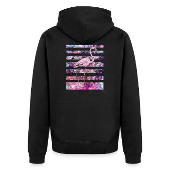 Rosa Flamingo - Unisex Premium Bio Zip Hoodie - Schwarz - Hinten - Nico (187cm)