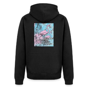 Rosa Flamingos - Unisex Premium Bio Zip Hoodie - Schwarz - Hinten - Nico (187cm)