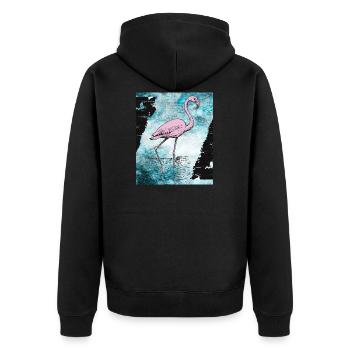 Rosa Flamingo - Unisex Premium Bio Zip Hoodie - Schwarz - Hinten - Nico (187cm)