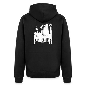 Parkour Geschenk Le Parcour Freerunning Backflip - Unisex Premium Bio Zip Hoodie - Schwarz - Hinten - Nico (187cm)