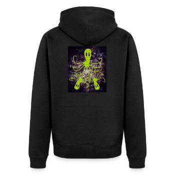 Verrückter Octopus - Unisex Premium Bio Zip Hoodie - Schwarz - Hinten - Nico (187cm)
