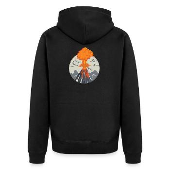 Ausbrechender Vulkan - Unisex Premium Bio Zip Hoodie - Schwarz - Hinten - Nico (187cm)