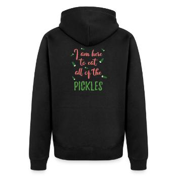 Ich bin hier, um alle Gurken zu essen - Unisex Premium Bio Zip Hoodie - Schwarz - Hinten - Nico (187cm)