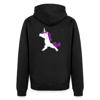 Einhorn Tussi stolz eingebildet Geschenk Idee - Unisex Premium Bio Zip Hoodie - Schwarz - Hinten - Nico (187cm)