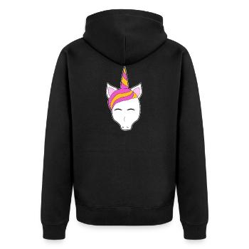 Einhorn Turban Haarband bad hair day Geschenk Idee - Unisex Premium Bio Zip Hoodie - Schwarz - Hinten - Nico (187cm)