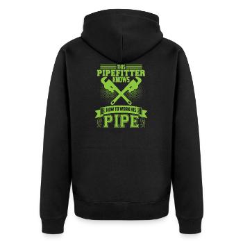 Pipefitters knows! - Unisex Premium Organic Zip Hoodie - black - Back - Nico (187cm)