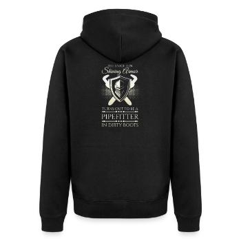 Pipefitter Knight - Unisex Premium Bio Zip Hoodie - Schwarz - Hinten - Nico (187cm)