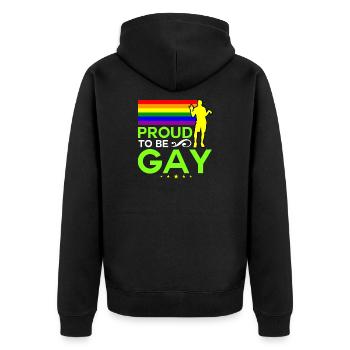 Proud to be Gay - Unisex Premium Bio Zip Hoodie - Schwarz - Hinten - Nico (187cm)