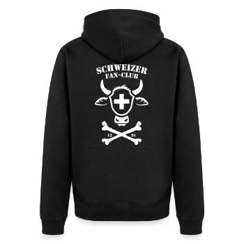 FUSSBALL SCHWEIZER FAN-CLUB, HOPP SCHWIIZ, T-SHIRT - Unisex Premium Bio Zip Hoodie - Schwarz - Hinten - Nico (187cm)