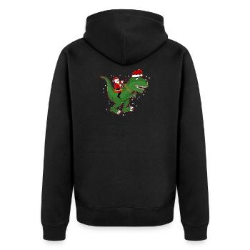 Sankt-Reiten Dinosaurier Trex Weihnachtslustige - Unisex Premium Bio Zip Hoodie - Schwarz - Hinten - Nico (187cm)
