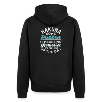 HAKUNA SOME BOURBON No Memories - Unisex Premium Bio Zip Hoodie - Schwarz - Hinten - Nico (187cm)
